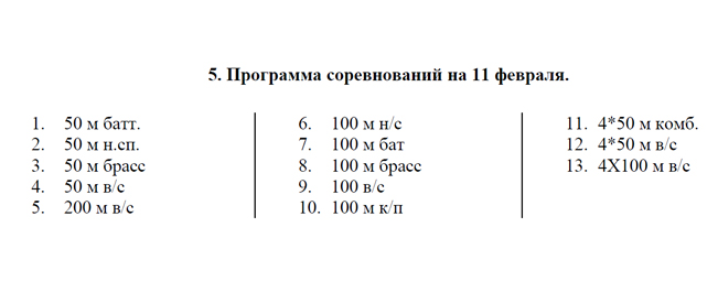 Программа соревнования